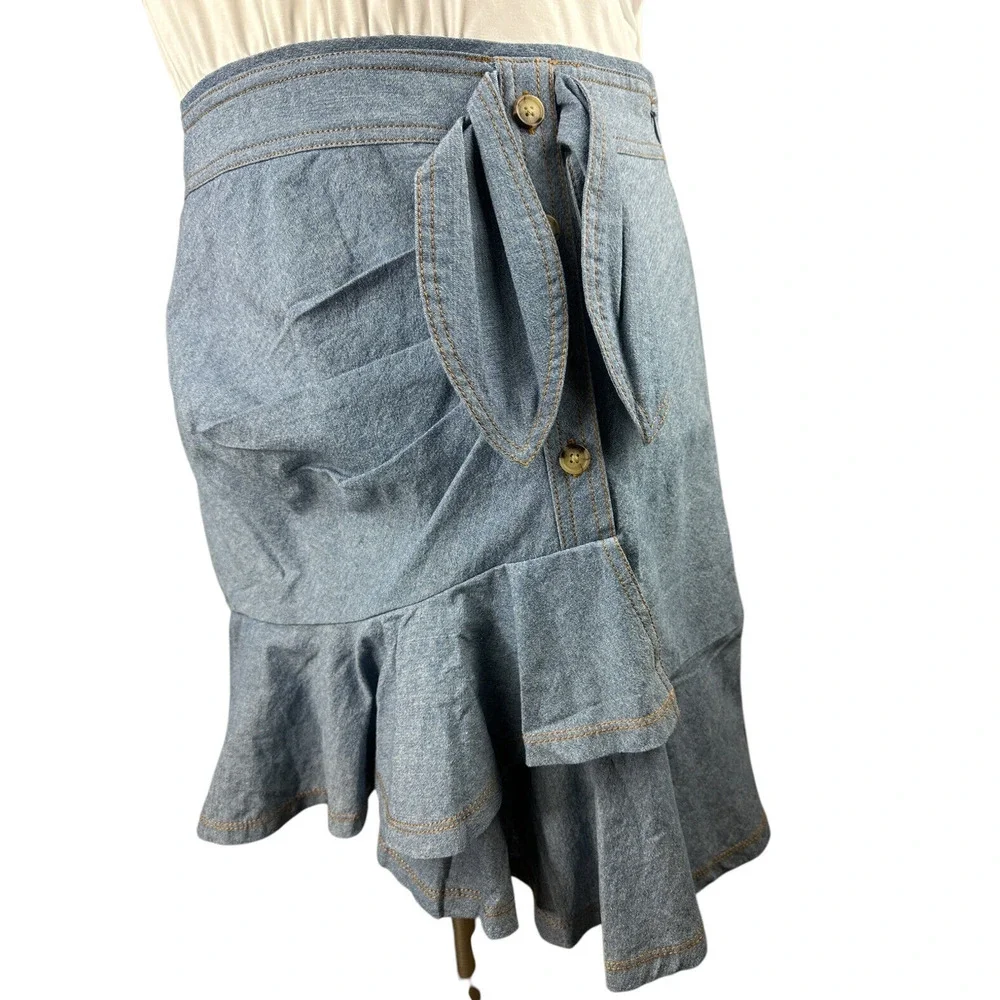 NWT Veronica Beard Chambray Bari T-Shirt Dress Tie Waist Ruffle Women's Large - Picture 4 of 15